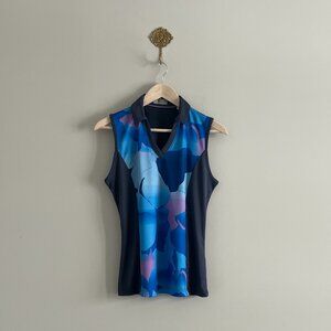 NWT Callaway Golf Opti-Dri Sleeveless Polo Tank Medium Blue Sea Star Print